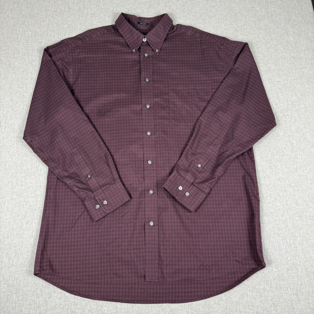 Hathaway Mens XL Burgundy Plaid Non-Iron Cotton Long Sleeve Button Down Shirt